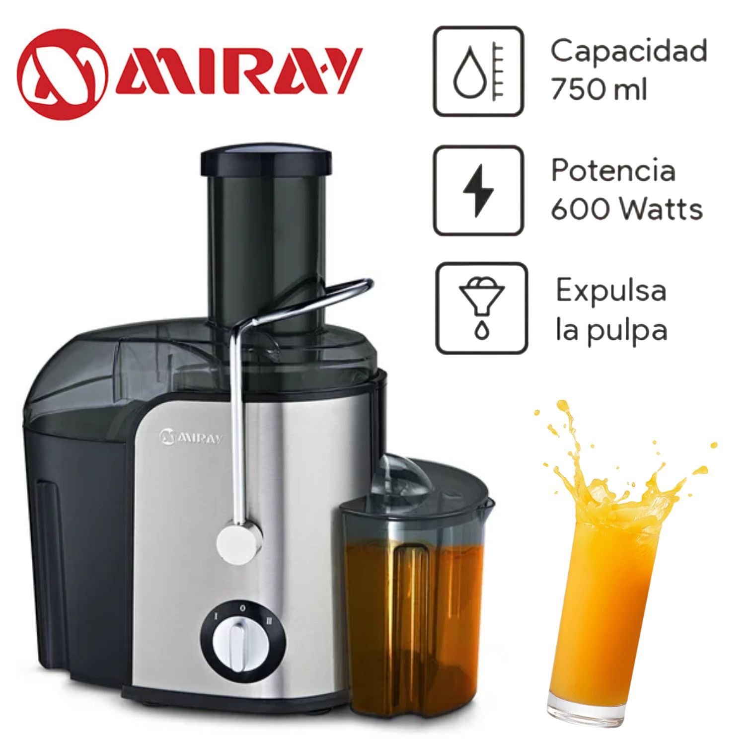 Extractor de Jugo Miray EM-40 Fruta Entera Potencia 600 W Gris